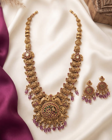 Beautiful Gold Plated Kemp Stones Temple Haram Set JH6867