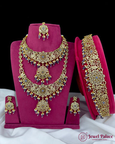 Elegant Gold Plated High Quality Alloy With AD Stone Victorian Jewellery Set JH6872