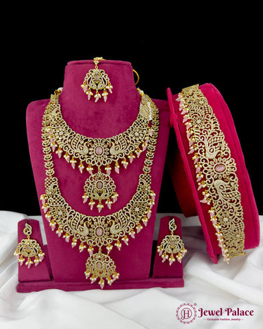 Elegant Gold Plated High Quality Alloy With AD Stone Victorian Jewellery Set JH6874