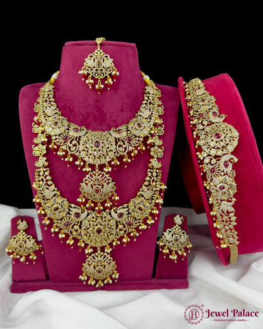Elegant Gold Plated High Quality Alloy With AD Stone Victorian Jewellery Set JH6875