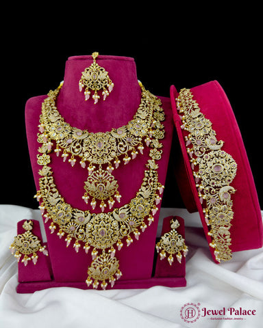 Elegant Gold Plated High Quality Alloy With AD Stone Victorian Jewellery Set JH6876