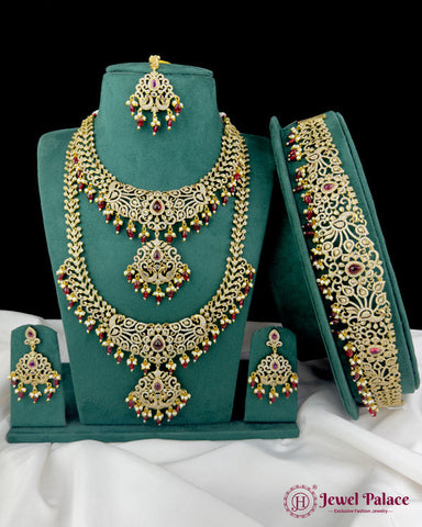 Elegant Gold Plated High Quality Alloy With AD Stone Victorian Jewellery Set JH6877