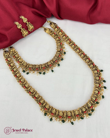 Beautiful Gold Plated Brass Kemp Stone Combo Jewellery Set JH6878