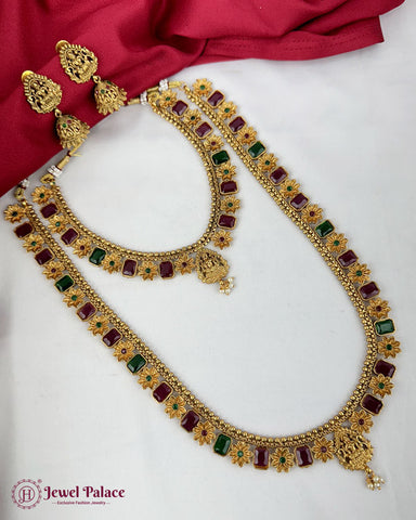 Beautiful Gold Plated Brass Kemp Stone Combo Jewellery Set JH6881