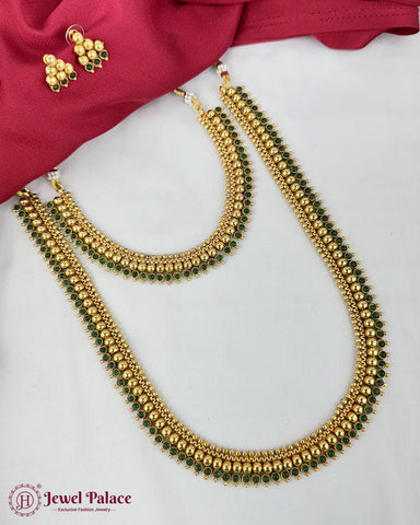 Beautiful Gold Plated Brass Kemp Stone Combo Jewellery Set JH6884