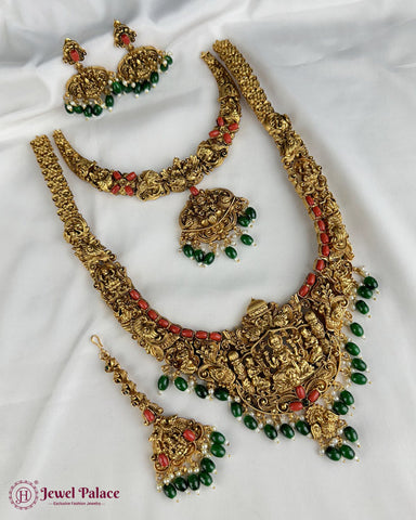 Beautiful Gold Plated Brass Kemp Stone Combo Jewellery Set JH6888