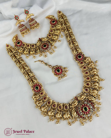 Beautiful Gold Plated Brass Kemp Stone Combo Jewellery Set JH6899