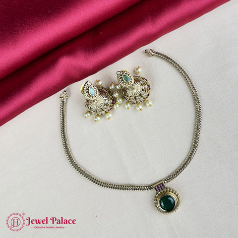 Premium Brass AD Stone Pearls Necklace Set JH7024