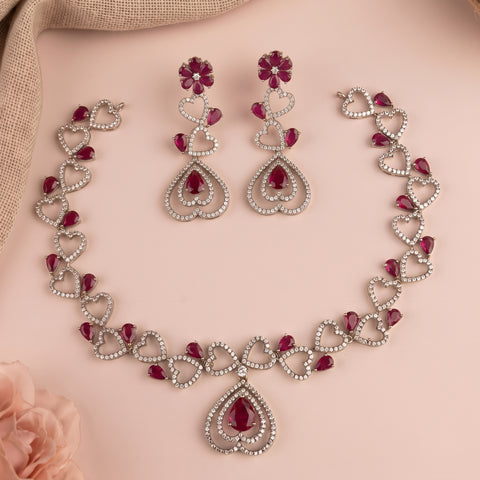 Premium Brass AD Stone Pearls Necklace Set JH7025