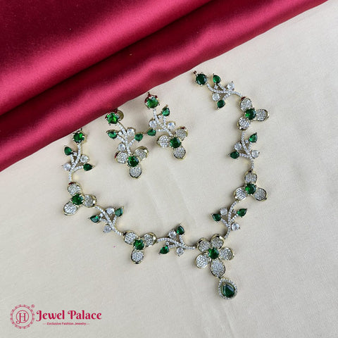 Premium Brass AD Stone Pearls Necklace Set JH7027