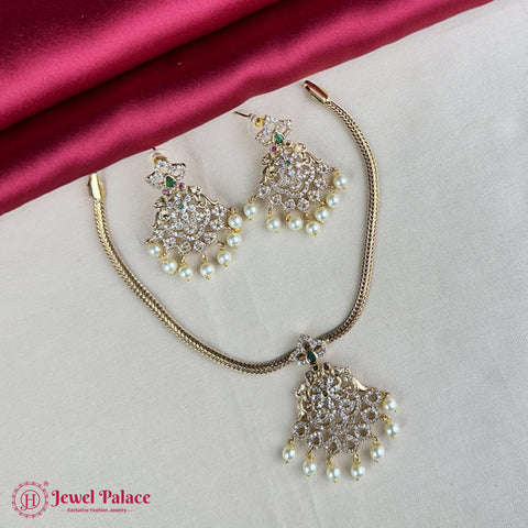 Premium Brass AD Stone Pearls Necklace Set JH7028