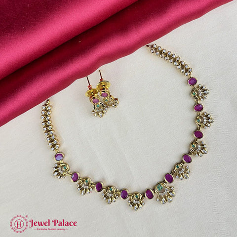 Premium Brass AD Stone Pearls Necklace Set JH7029