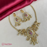 Premium Brass AD Stone Pearls Necklace Set JH7031