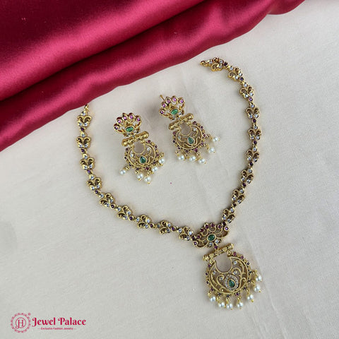 Premium Brass AD Stone Pearls Necklace Set JH7033