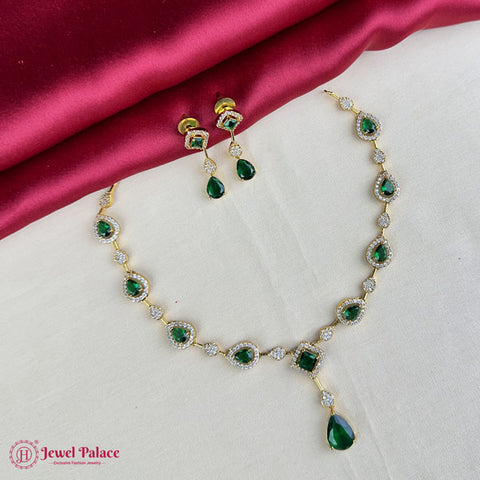 Premium Brass AD Stone Pearls Necklace Set JH7036