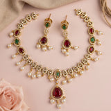 Premium Brass AD Stone Pearls Necklace Set JH7037