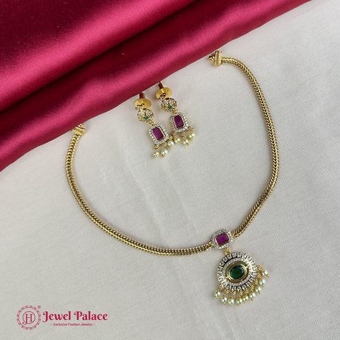 Premium Brass AD Stone Pearls Necklace Set JH7039