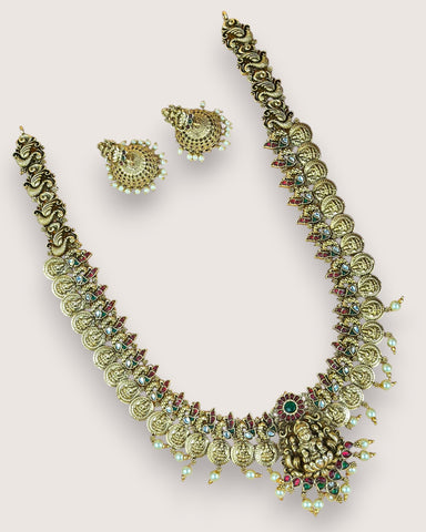 Beautiful Gold Plated Kemp Stones Temple Haram Set JH7096