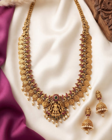 Beautiful Gold Plated Kemp Stones Temple Haram Set JH7096
