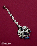 Elegant silver pendant with black stones on a red background, featuring 'Jewel Palace' branding.
