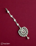 Decorative silver keychain with pink gemstone on a red background, branded 'Jewel Palace'.