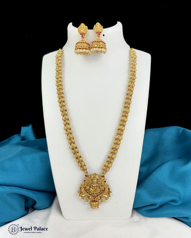 Beautiful Gold Plated Kemp Stones Temple Haram Set  JH7116