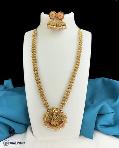Beautiful Gold Plated Kemp Stones Temple Haram Set  JH7117