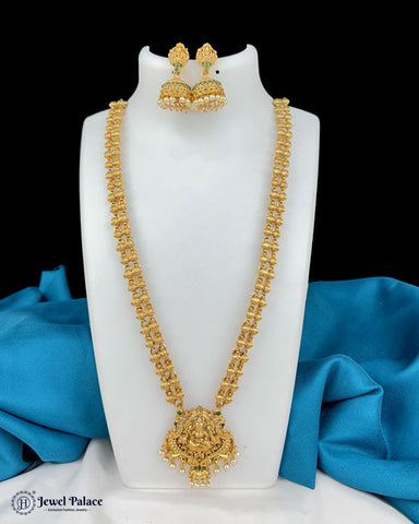 Beautiful Gold Plated Kemp Stones Temple Haram Set  JH7118