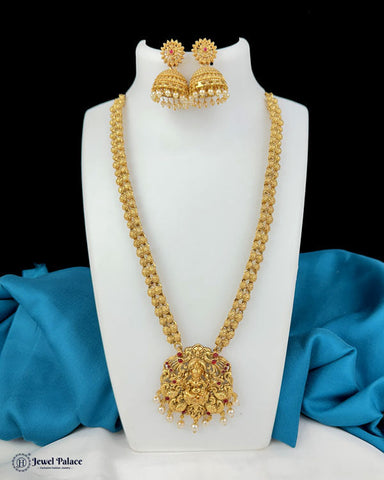 Beautiful Gold Plated Kemp Stones Temple Haram Set  JH7119