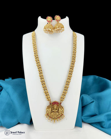 Beautiful Gold Plated Kemp Stones Temple Haram Set  JH7120