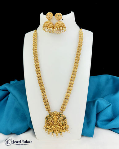 Beautiful Gold Plated Kemp Stones Temple Haram Set  JH7122