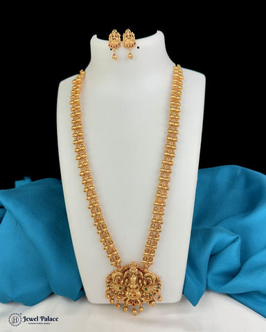 Beautiful Gold Plated Kemp Stones Temple Haram Set  JH7123