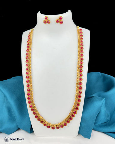 Beautiful Gold Plated Kemp Stones Temple Haram Set  JH7124