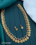 Premium Lakshmi Coin AD Stone Haram Set with Ruby and Emerald Accents