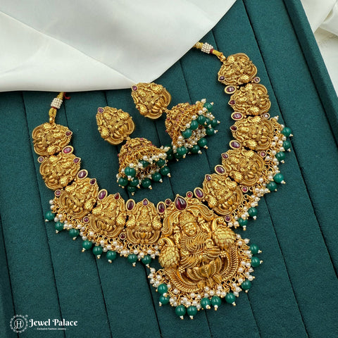 Beautiful Antique Gold Finish Temple Necklace Set JH7176