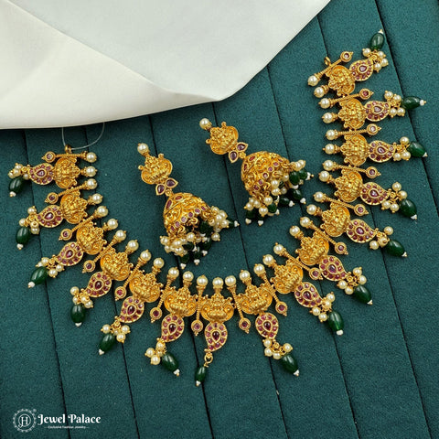 Beautiful Antique Gold Finish Temple Necklace Set JH7177