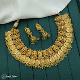 Elegant  Antique Gold Plated Laxmi Coins With Pearls Temple Necklace Set JH7179