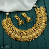 Elegant  Antique Gold Plated Laxmi Coins With Pearls Temple Necklace Set JH7180