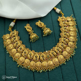 Elegant  Antique Gold Plated Laxmi Coins With Pearls Temple Necklace Set JH7182