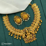 Premium Antique Gold Finish Temple Necklace Set with Lakshmi Motifs JH7185