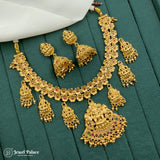 Premium Antique Gold Finish Temple Necklace Set with Lakshmi Motifs JH7187