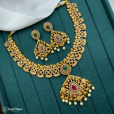 Elegant Gold Plated AD Stone Premium Necklace Set JH7189