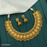 Premium Antique Gold Finish Temple Necklace Set with Lakshmi Motifs JH7191