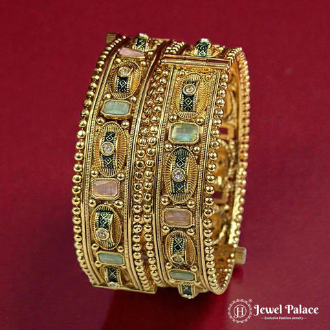 Beautiful Gold Plated High Quality Brass Premium Bangles JH7203 (Set of 2)