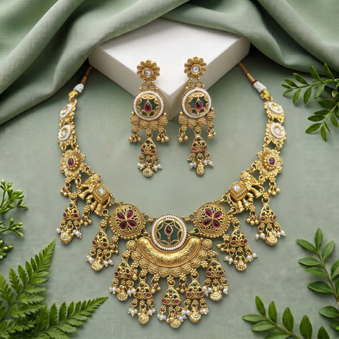 Premium Quality Gold Plated Kundan Necklace Set JH7223