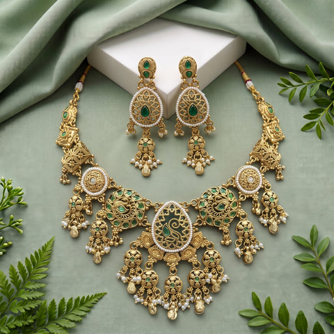 Premium Quality Gold Plated Kundan Necklace Set JH7224