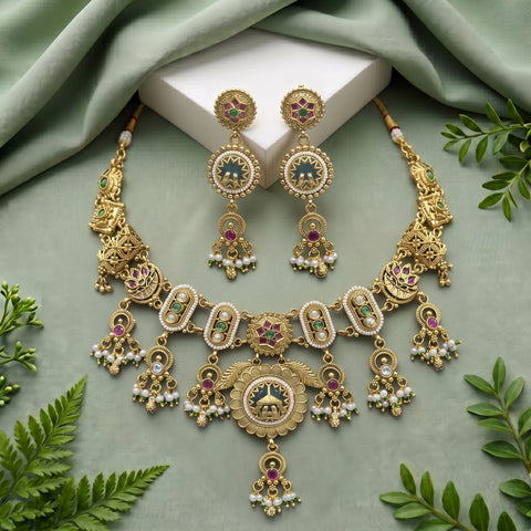 Premium Quality Gold Plated Kundan Necklace Set JH7225