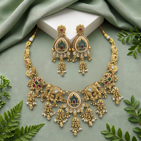 Premium Quality Gold Plated Kundan Necklace Set JH7227