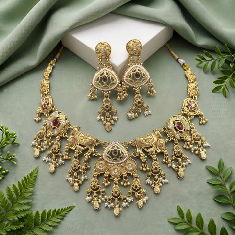 Premium Quality Gold Plated Kundan Necklace Set JH7228
