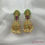 Classic South Indian Lakshmi Jhumkas with Ruby And Green Stones